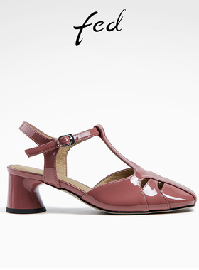 fed镂空包头凉鞋夏季新款女鞋粗跟单鞋时尚罗马凉鞋D0428-ZFA003