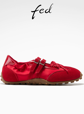 fed运动玛丽珍鞋春季新款女鞋红色芭蕾鞋软底德训鞋女S1226-YA002