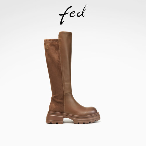 拼接厚底黑色骑士靴艾芙伊迪韩版