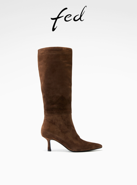 fed细跟高筒靴女冬季新款女靴尖头长靴复古时装学女款S0930-YA735