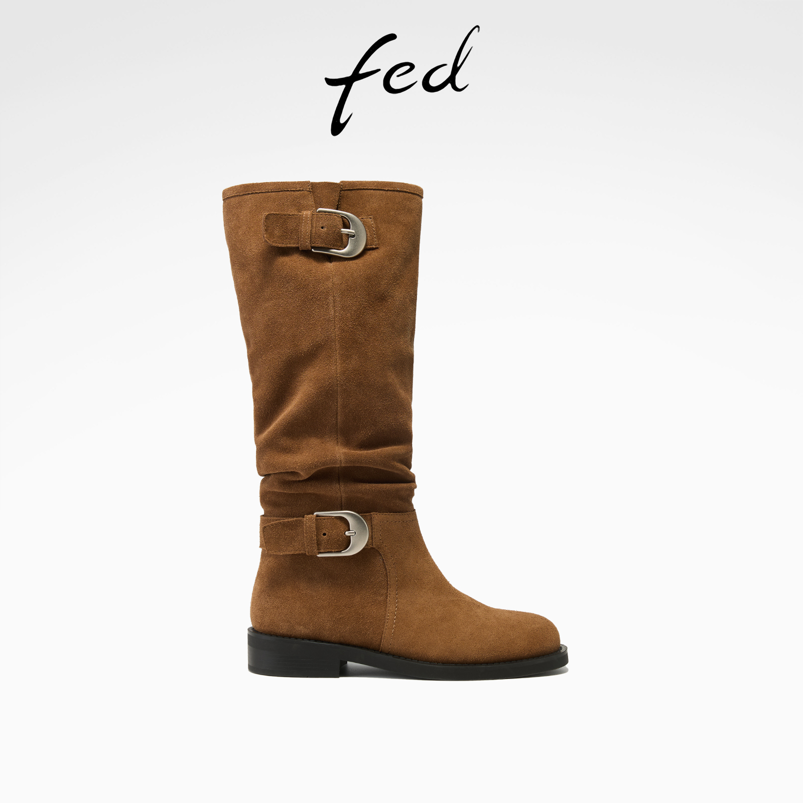 fed粗跟堆堆靴冬季新款女靴皮带时装靴骑士长靴女款S1107-YAB310