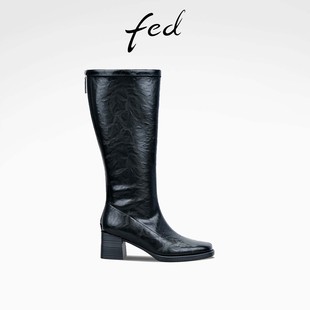 S1118 fed粗跟长靴冬季 靴女款 女靴气质高筒靴骑士时装 DD0259 新款