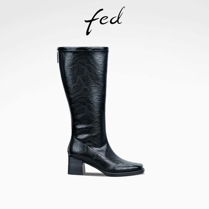 fed粗跟长靴冬季新款女靴气质高筒靴骑士时装靴女款S1118-DD0259