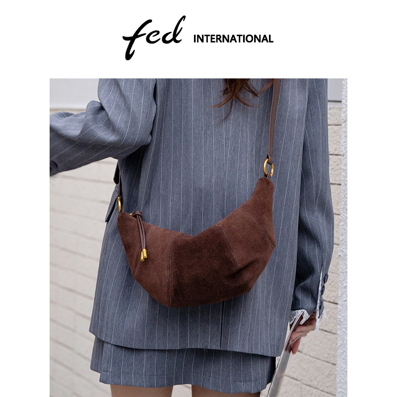 fed麂皮工艺牛二层皮反绒磨砂皮牛角包腋下包单肩斜挎包BFA9493,箱包皮具/热销女包/男包,牛角包,淘宝优惠券,粉丝福利购,淘宝优惠卷