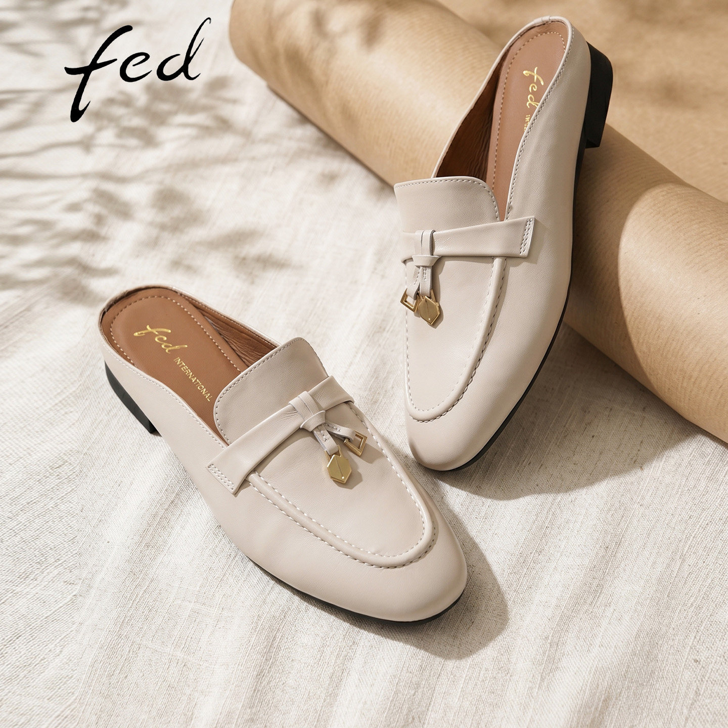 fed真皮低跟穆勒鞋女款夏季新款