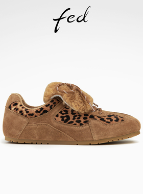 fed时尚休闲鞋春季新款女鞋加绒德训鞋豹纹毛毛鞋女D1220-ZCA780