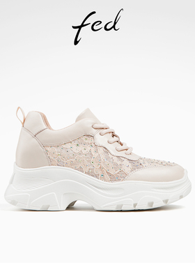 fed蕾丝网面老爹鞋夏季新款女鞋松糕厚底鞋休闲鞋女款D0423-YA682