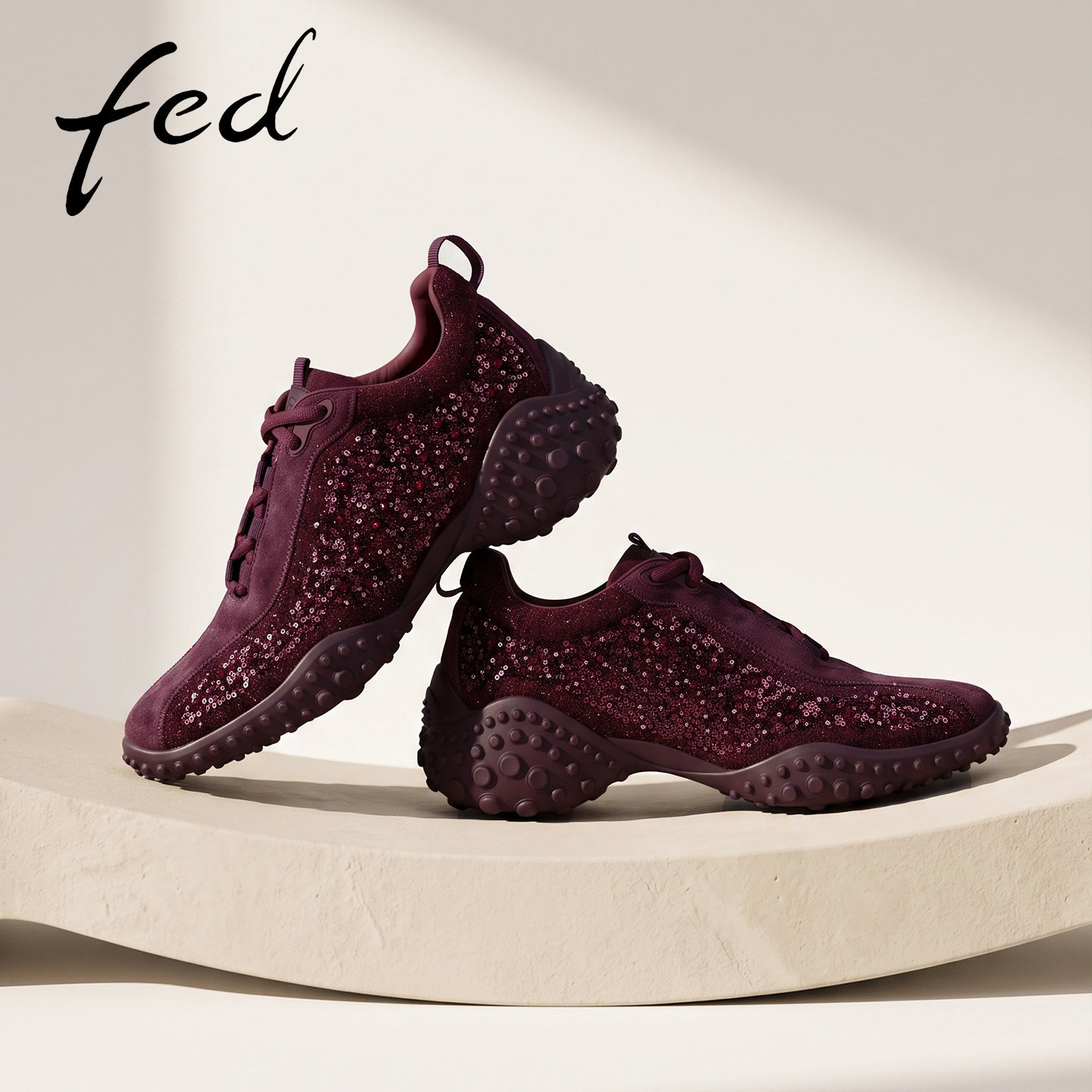fed红色亮片德训鞋运动鞋厚底