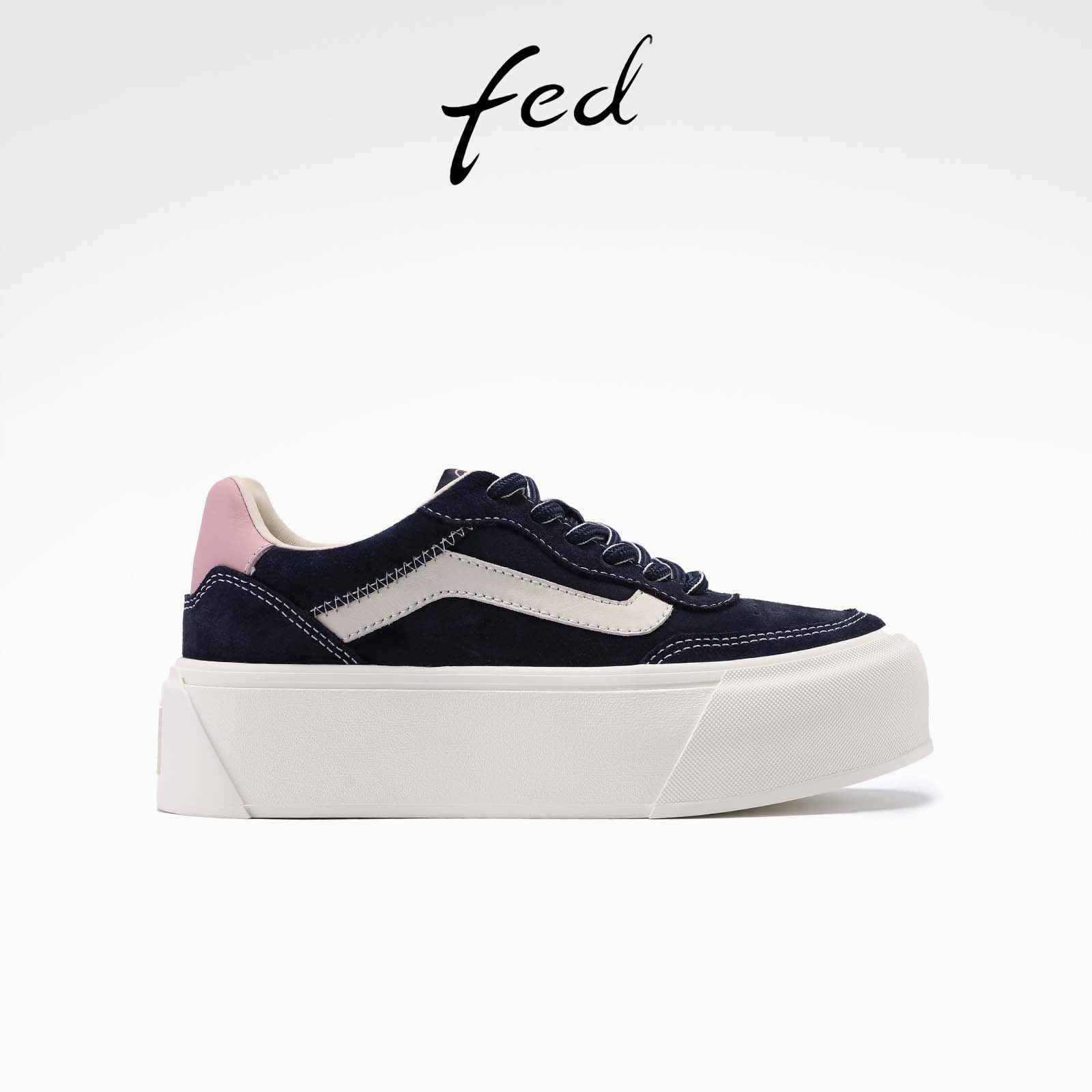 fed厚底板鞋秋季新款女鞋简约通勤休闲鞋拼色增高鞋S1025-YAB151