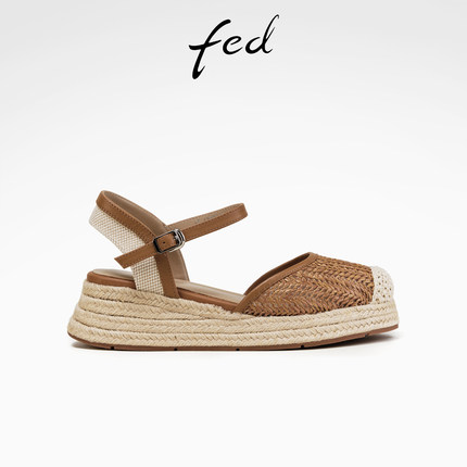 fed包头凉鞋女夏季新款女鞋厚底复古编织渔夫凉鞋女款S0515-YA582