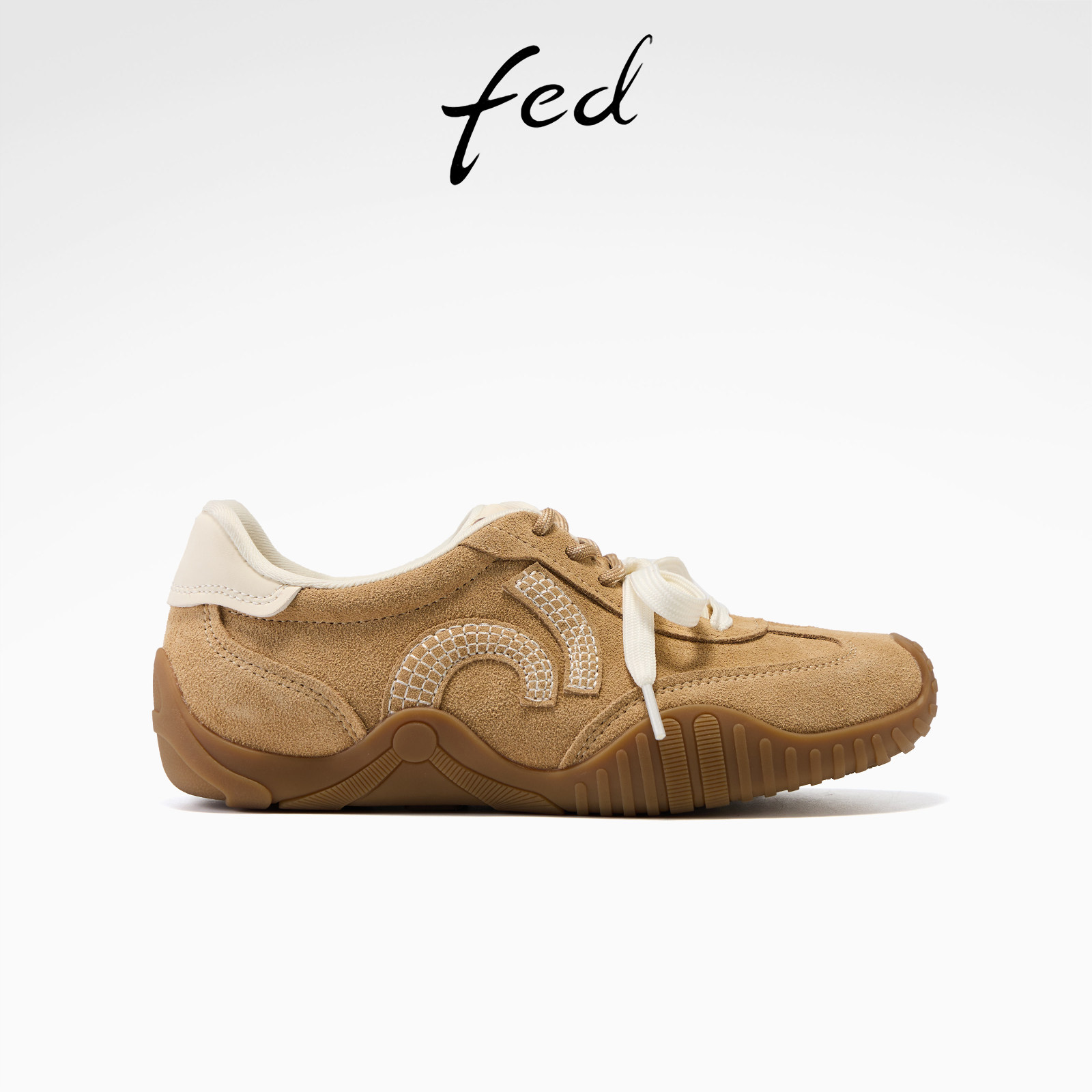 fed浅棕刺绣复古德训鞋女
