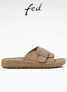 fed休闲一字拖夏季新款女鞋厚底拖鞋绒面复古凉拖女S0407-YAC203