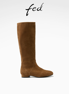 fed复古堆堆靴冬季新款女靴绒面长靴时装西部靴女款S1022-ZCA332
