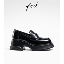 fed黑色小皮鞋秋季新款女鞋软底舒适增高厚底乐福鞋女R0724-YA138