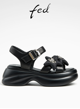 fed休闲厚底凉鞋夏季新款女鞋一字带凉鞋沙滩凉鞋女款D0428-YA663