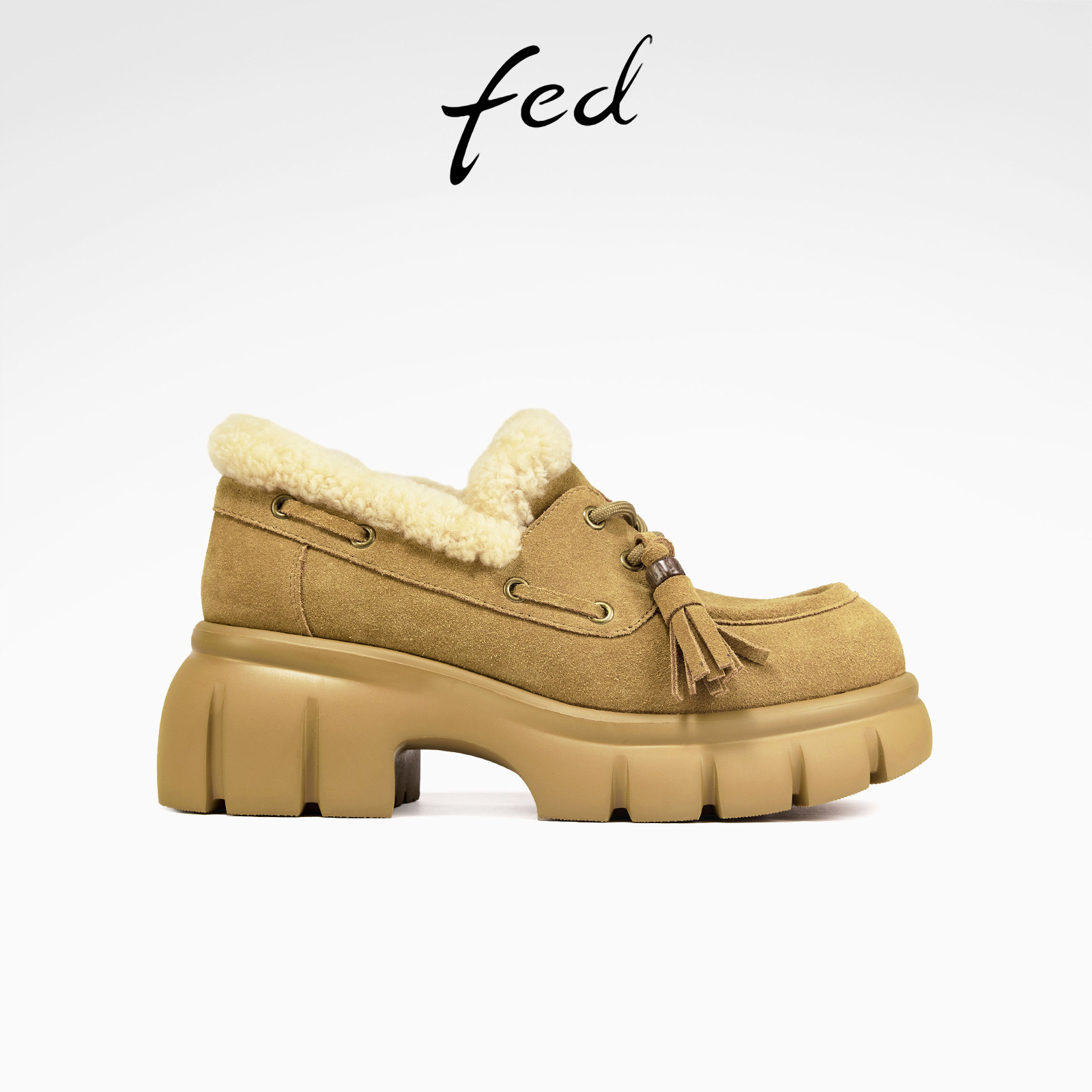 fed流苏乐福鞋冬季新款女鞋保暖毛毛鞋厚底单鞋女款S1022-ZCA506