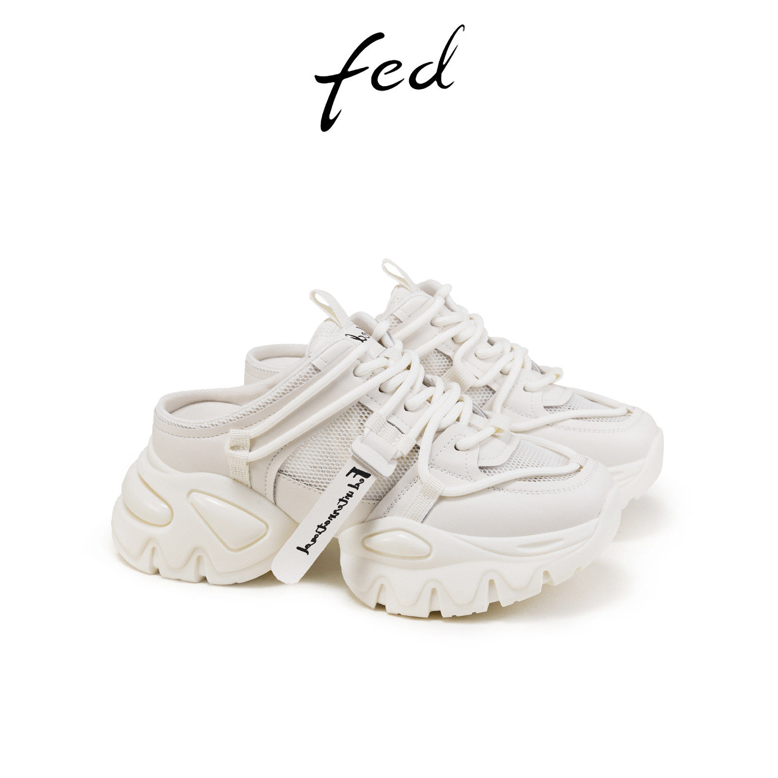 fed白色包头半拖鞋增高老爹鞋女