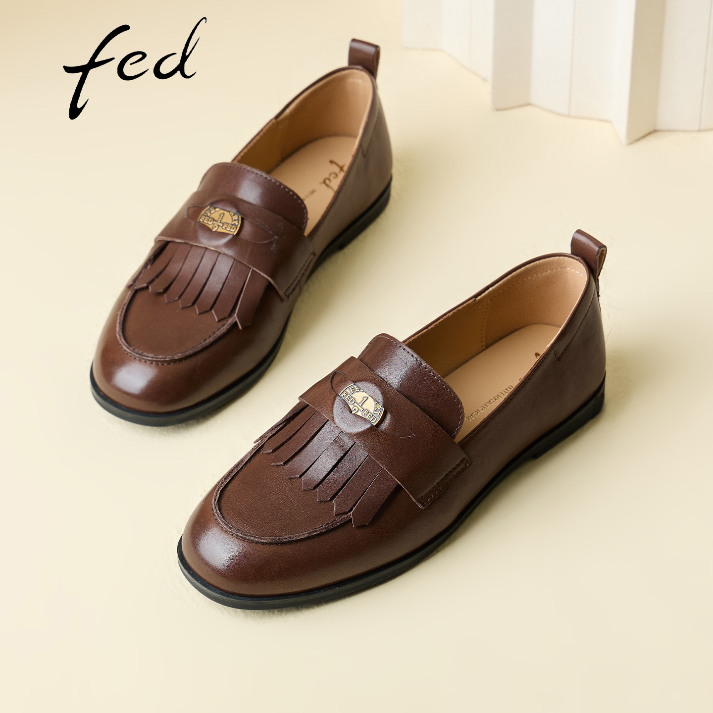 fed真皮流苏增高乐福鞋