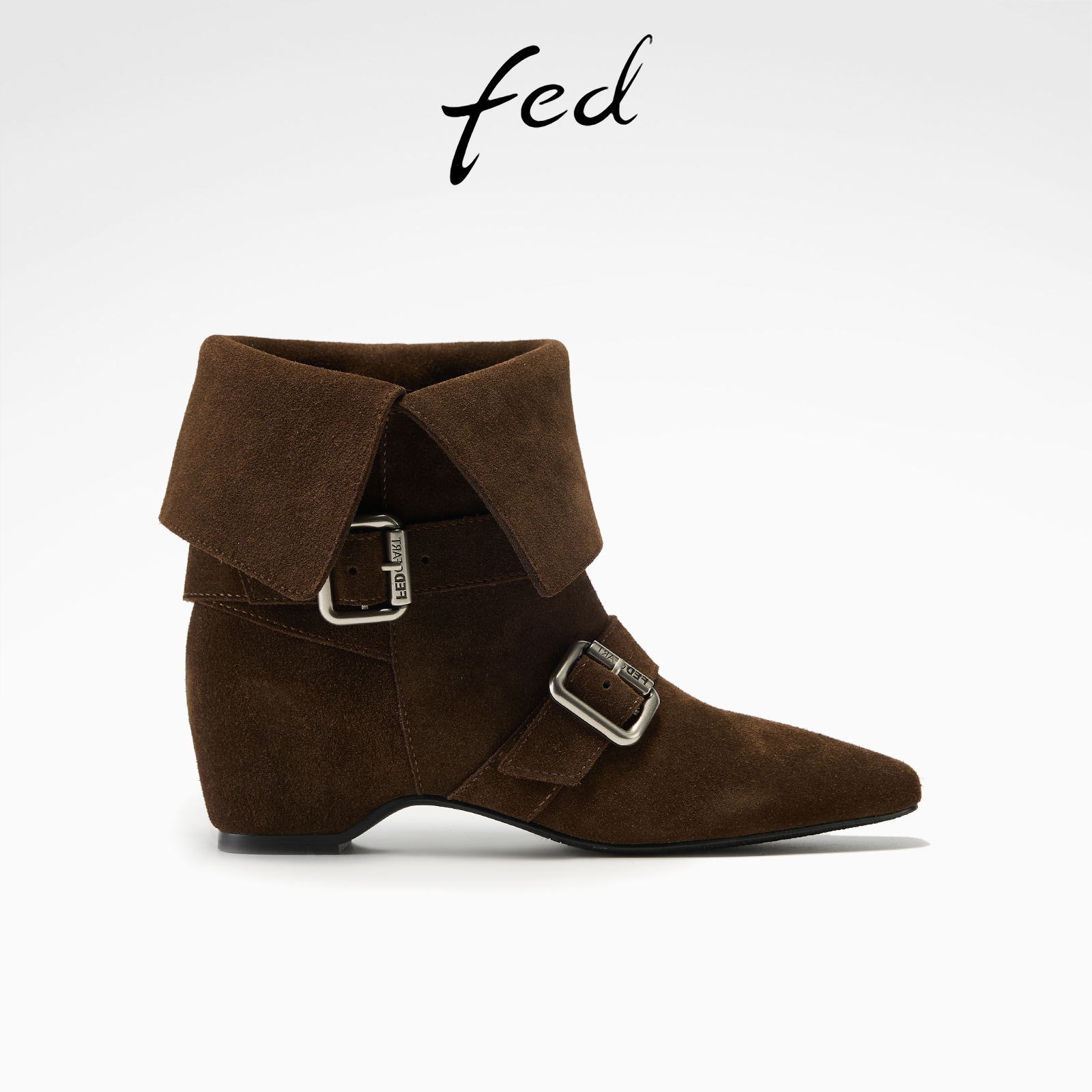 fed翻领短靴冬季新款女靴小方头时装靴增高西部靴女款S1031-YA208