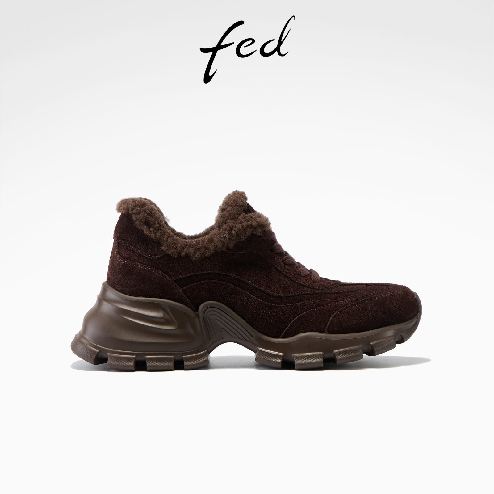 fed复古老爹鞋冬季新款女鞋加绒厚底鞋毛毛休闲鞋女款S1114-YA213