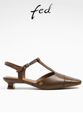 fed低跟后空单鞋夏季新款女鞋方头复古玛丽珍凉鞋女款D0415-YA930