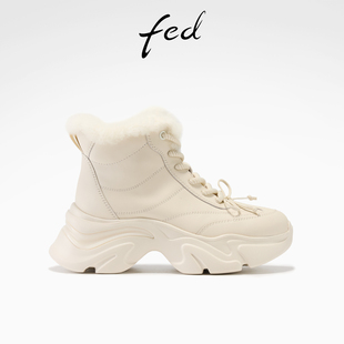 YAB210 女靴厚底棉靴保暖加绒短靴女S1114 fed白色雪地靴冬季 新款