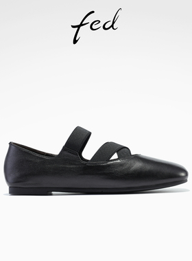 fed平底单鞋春季新款女鞋一脚蹬芭蕾鞋黑色玛丽珍鞋女S1118-ZC363