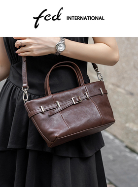 fed植鞣头层牛皮铂金包大容量单肩手提包妈咪包真皮女包BFA8981A