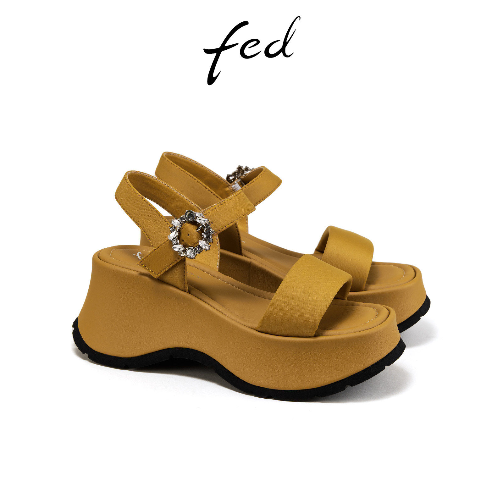 fed黄色复古时装凉鞋增高凉鞋女