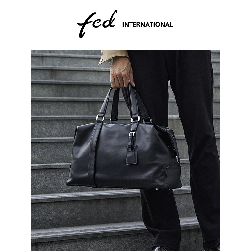 fed大容量头层牛皮男女同款旅行出游休闲手提包斜垮包真皮BFA2022