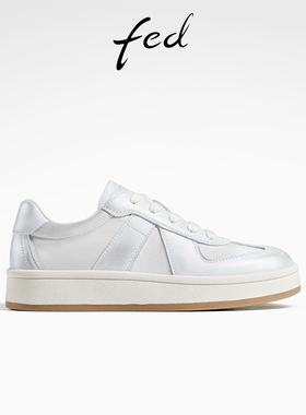 fed轻便板鞋女秋季新款女鞋厚底德训鞋真皮休闲鞋女款D0803-ZC616