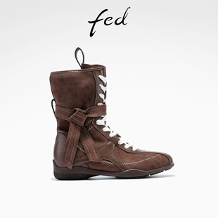 拳击靴反绒西部靴女S0905 女靴时尚 ZCA382 新款 fed英伦风短靴冬季