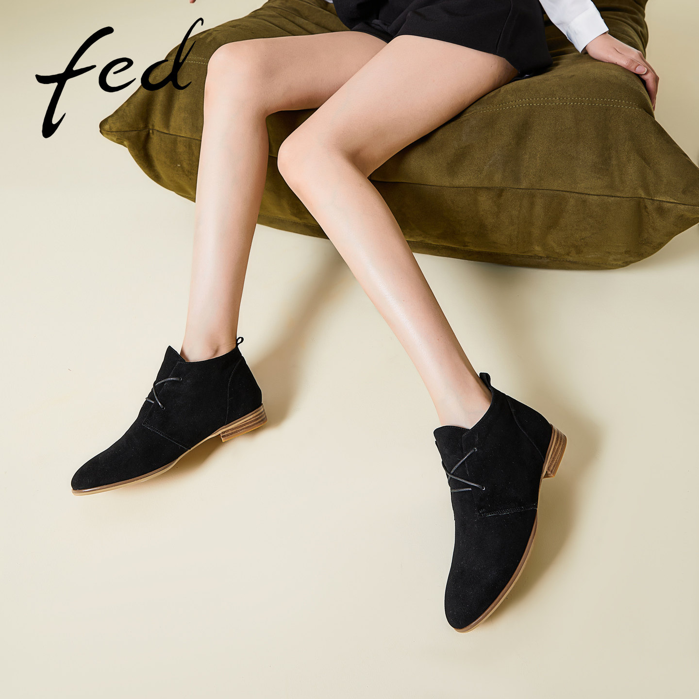 fed黑色日常短靴女秋新款女靴