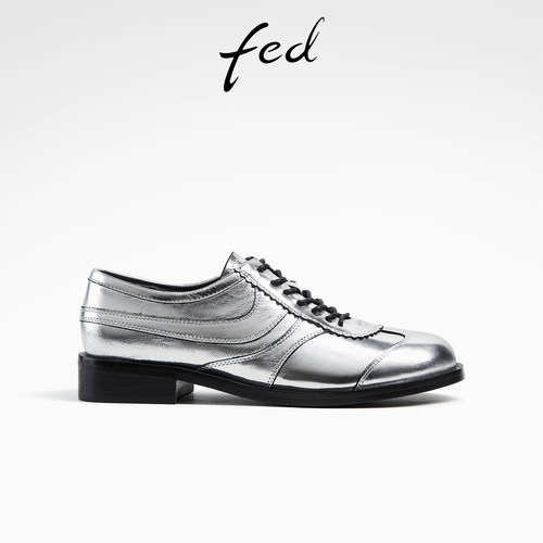 系带深口单鞋女英伦布洛克乐福鞋