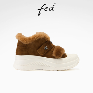 女鞋 新款 魔术贴加绒板鞋 厚底毛毛鞋 YA028 fed复古棉鞋 女S1118 冬季