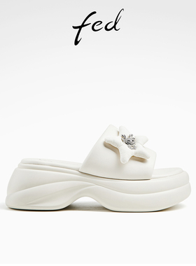 fed外出拖鞋夏季新款女鞋粗跟沙滩鞋真皮凉拖鞋女款D0620-YAB696