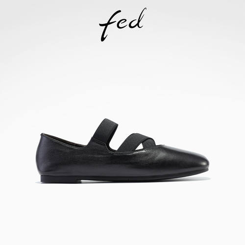 fed黑色平底单鞋真皮玛丽珍鞋女