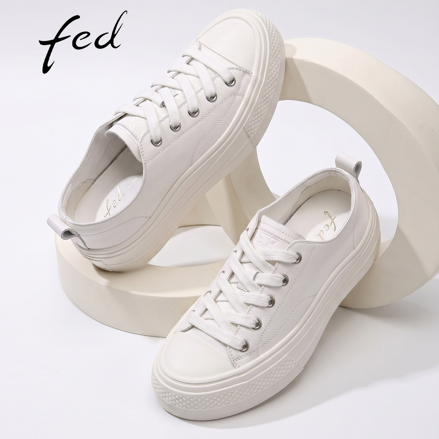 fed厚底增高板鞋女款夏季新款巨好看系带小白鞋外穿不累脚休闲鞋
