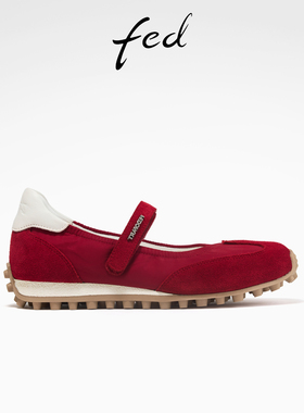 fed红色厚底鞋秋季新款女鞋运动玛丽珍魔术贴德训鞋女S0626-YA675