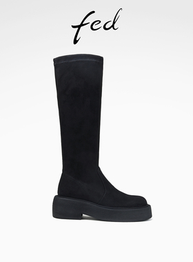 fed厚底长筒靴冬季新款女靴黑色瘦瘦靴时装靴单靴女款D1004-YA259