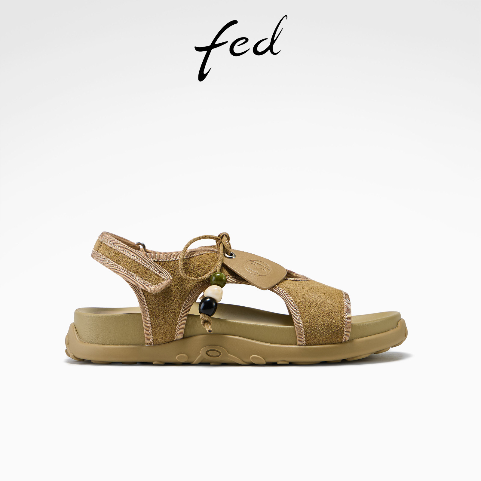 fed卡其色系带运动凉鞋女厚底
