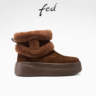 S1128 女靴加厚短靴复古保暖棉靴女款 YA307 新款 fed厚底雪地靴冬季