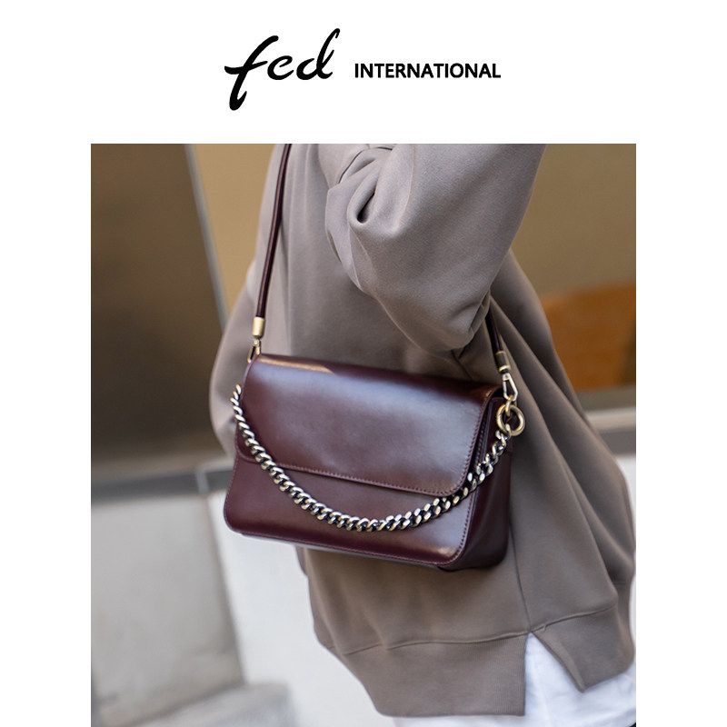 fed头层牛皮小方包通勤大容量单肩包手提包包真皮女包BFA887