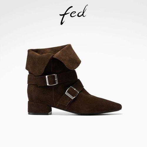 fed尖头西部靴冬季新款女靴皮带扣时装靴气质短靴女款S1009-ZC335