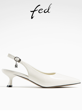 fed法式后空单鞋夏季新款女鞋白色牛皮包头凉鞋女款D0401-ZCA377