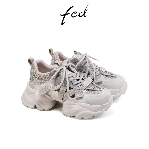 fed夏季镂空水钻增高老爹鞋女