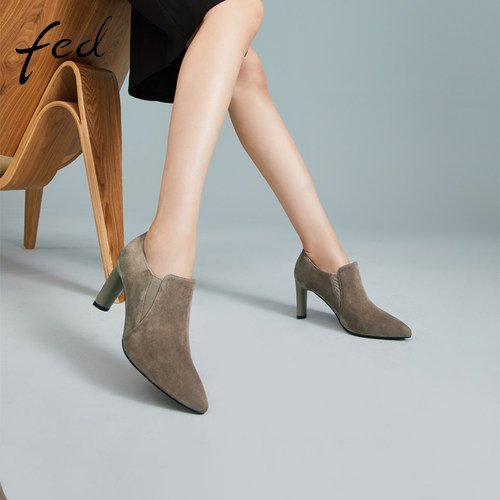 fed深口粗高跟单鞋女高跟鞋