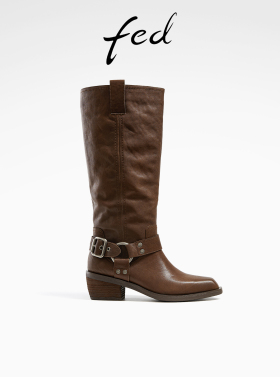 fed复古长靴冬季新款靴子真皮时装靴西部牛仔靴女款R1027-YAB776