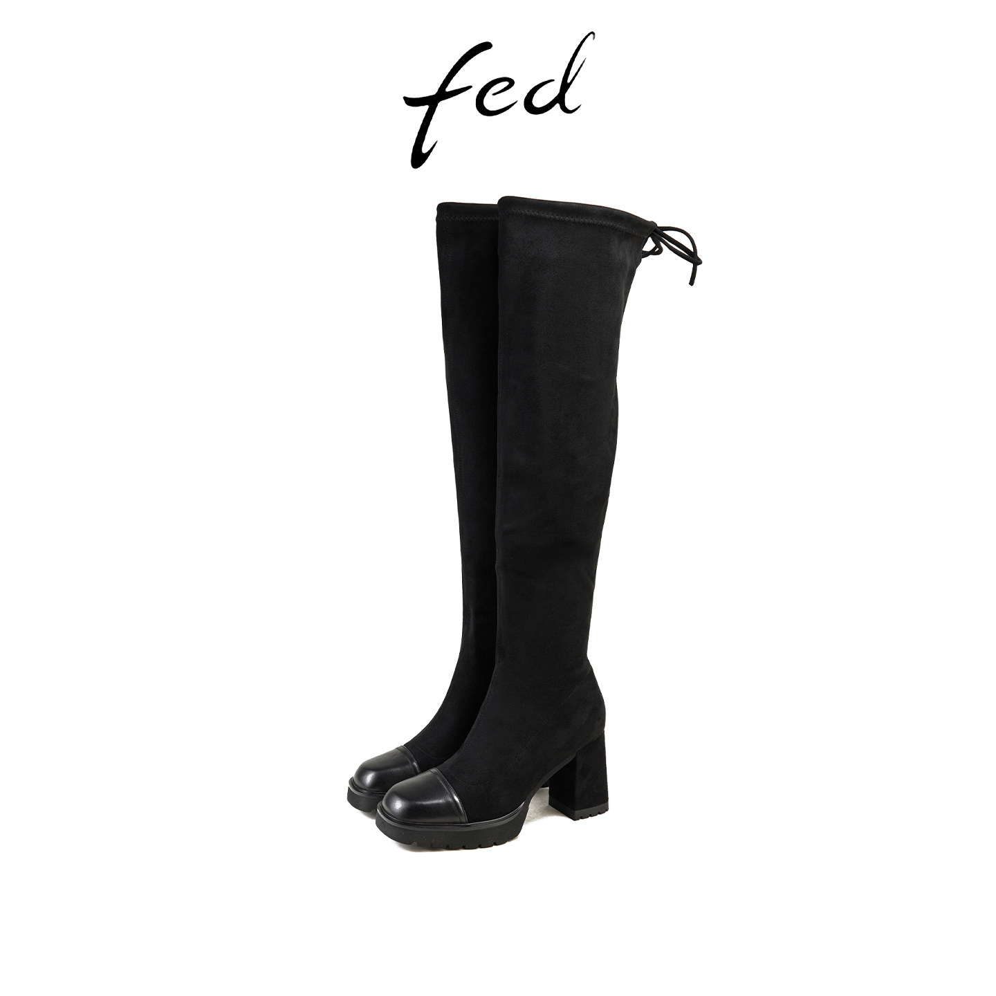 fed秋冬黑色弹力过膝靴女