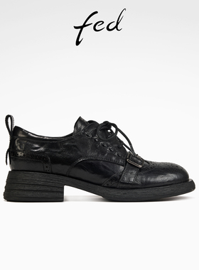 fed雕花小皮鞋秋季新款女鞋黑色布洛克鞋通勤单鞋女款S0815-ZC517